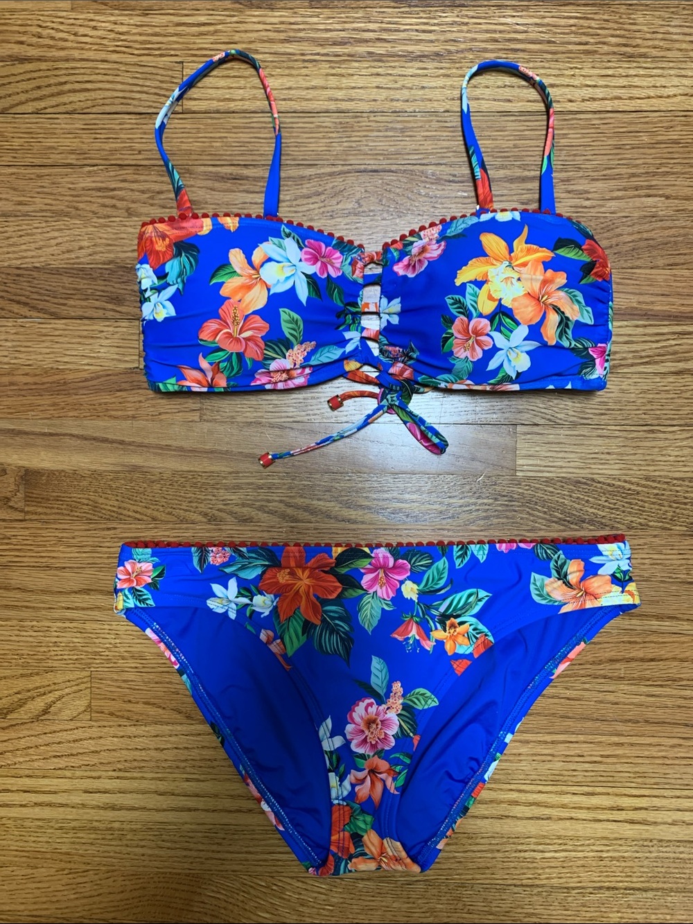 La Blanca swimsuit - strapless bandeau bikini set blue floral modern oasis, 6